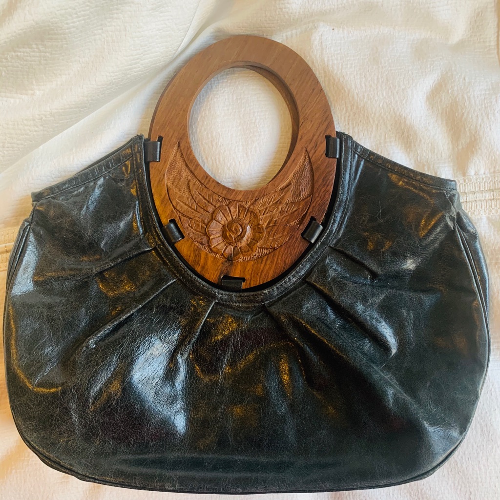 Leather And Wood Handbag